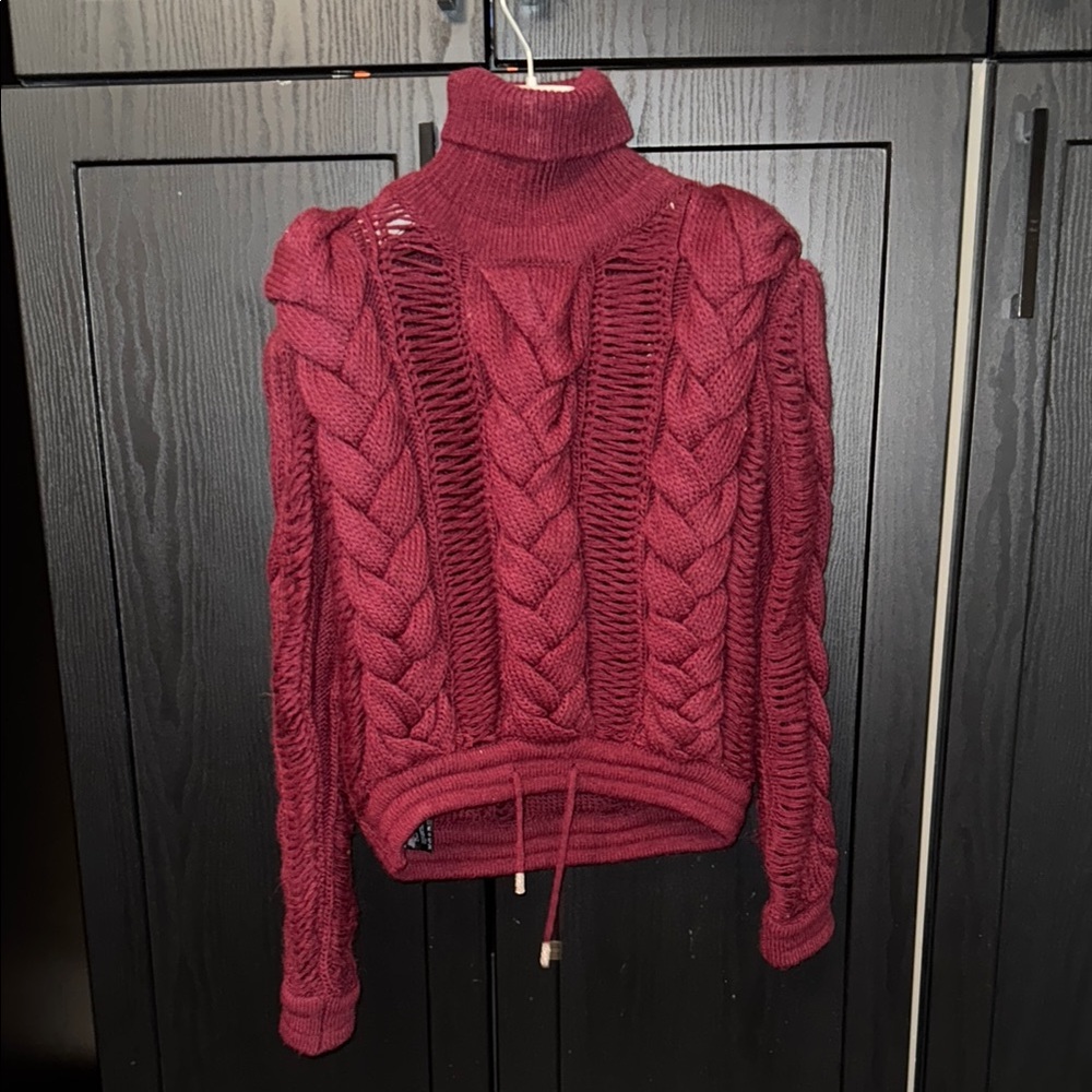 PHILIPP PLEIN  Knit Turtleneck Sweater in Burgundy